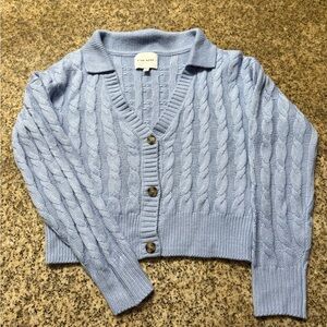 Pink Rose Light Blue Cable Knit Cardigan